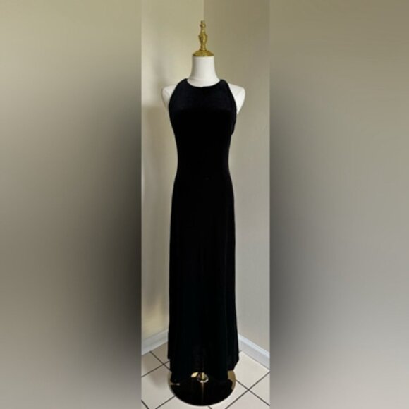 Black Velour Long Dress- Size 6 - Picture 1 of 7